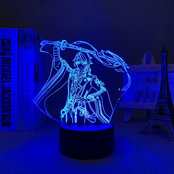 Anime LED-lampe spil Genshin Impact Kamisato Ayato lampe illusion lys til børneværelse indretning belysning (16 farver med fjernbetjening) Ayato Kaminari