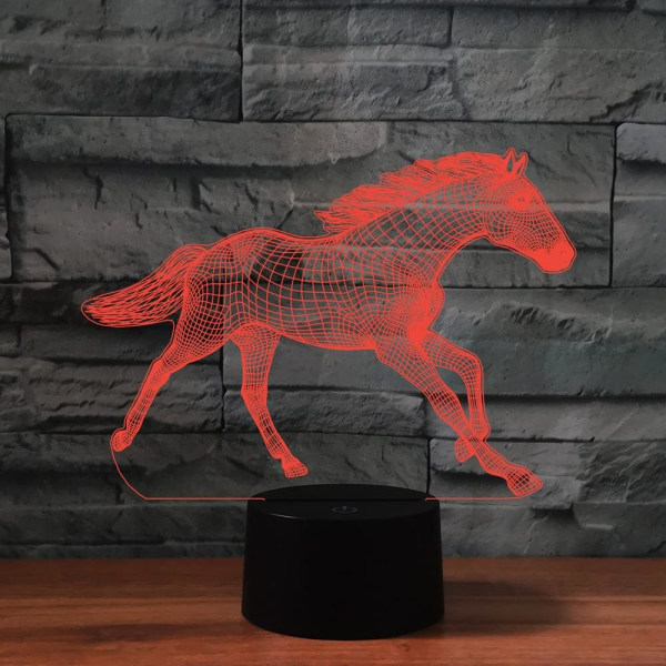 WJ 3D Häst Fjärrkontroll 16 Färg Nattljus Illusion Akryl LED Bordslampa Sänglampa Barn Sovrum Skrivbord Inredning Födelsedagspresenter Leksak för barn