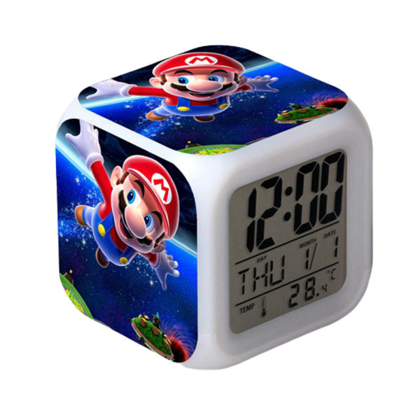 Wekity Super Mario Colorful Alarm Clock LED Square Clock Digital väckarklocka med tid, temperatur, alarm, datum