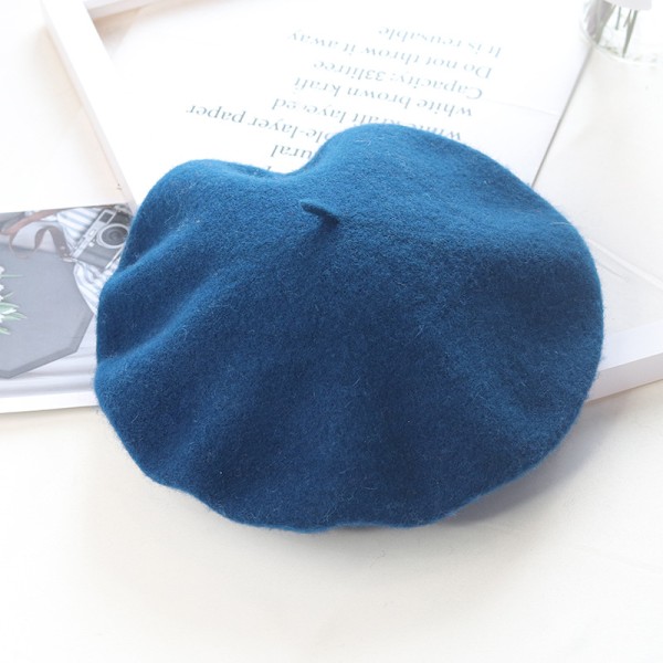 Hat women winter beret, wool beret, warm hat woolen knitted hat, Peacock blue