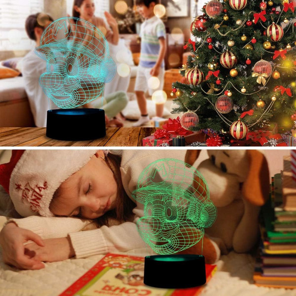WJ 3D Illusion LED-nattlampa, 7 färger med gradvis förändring USB-bordslampa för julklappar eller heminredning (Mario) Mario
