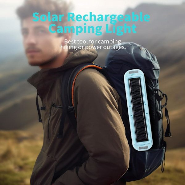 Solar Camping Lantern - Solcelle Oppladbar Campinglykt, Solcelledrevet Bærbar Powerbank, 2000 Lumen, 4 Lysmoduser LED Solar Li blue