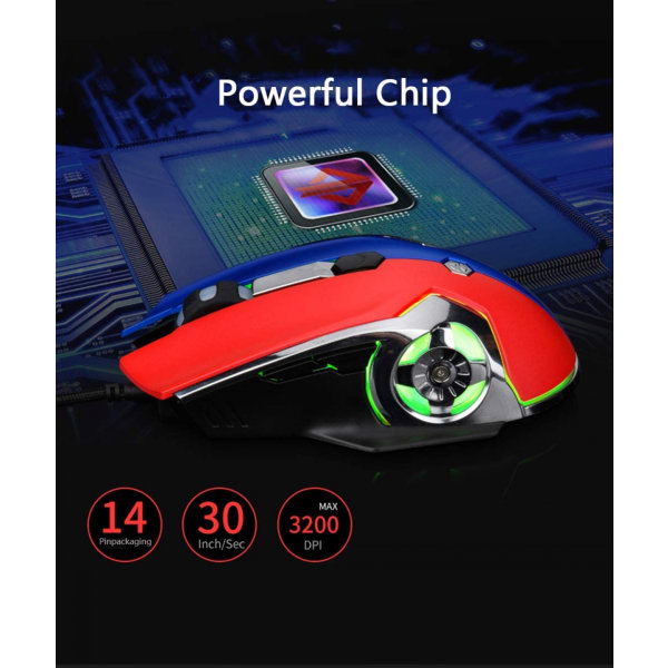 AJ120 Fare USB Kablet Spill Spill 6 Knapper Tilpasset Makro Programmerbar Hjemmekontor 3200 DPI Mus Blå Svart