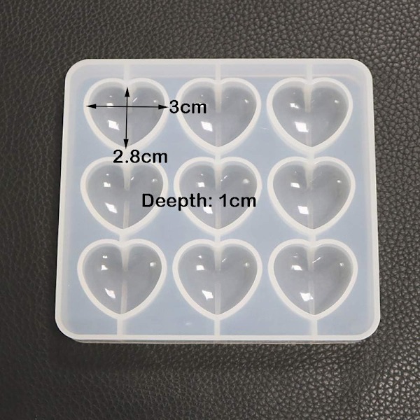 Hjerteformet Epoxyform Silikonform 9 stk 3 x 2,8 cm Harpiks Kærlighed Hjerteform DIY Håndværk til Nøglering, 1 cm Dybde