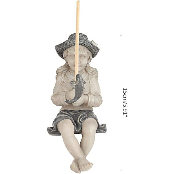 3D Pojke Flicka Fiske Trädgårdsstaty Skulptur Figur Landskap Hem Utomhus Gräsmatta Gård Harts Prydnader Dekoration för Uteplats,Balkong,Flicka