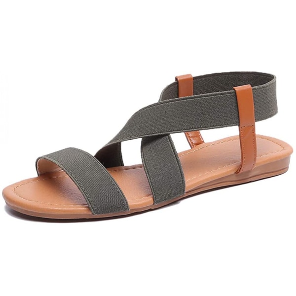 Elastiska söta platta sandaler för kvinnor Casual Summer Beach Shoes Sandal Semesterresor Gladiator Sandaler ------ Grön（Storlek 35）