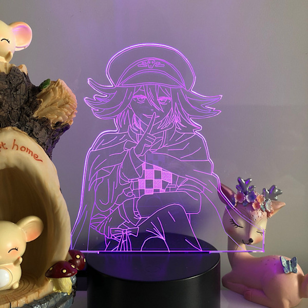 JUSTUP Anime Figur 3D Illusion Natlampe Fjernbetjening til Soveværelse Dekoration Børns Fødselsdagsgave --- Sort Sæde