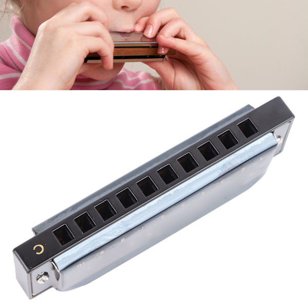 Sort Harmonika C-nøgle 10 huller Blå Harpe Rustfrit Stål Resin Fortykket Dæksel Mundharmonika