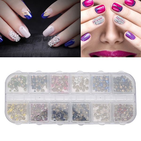 12 rutnät nagelkonst strass DIY nageldekoration glitter strass manikyrverktyg