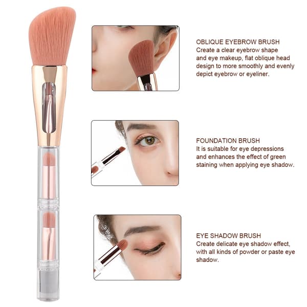 ZOREYA Super Soft 4-i-1 bærbar sminkebørste Multipurpose Cosmetic Brush