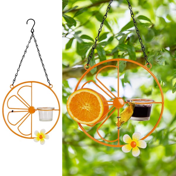 2 STK Oriole Fuglefoderautomat til Udendørs, Metal Hængende Orange Frugtfoderautomat, Druegelé og Orange Foderautomat til Piroler, Baghave Have 2pcs