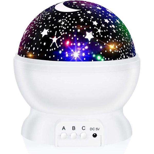 Natlampe til Børn, Børnenatlampe, Stjerne Natlampe, Nebula Stjerneprojektor 360 Graders Rotation - 4 LED Pærer 12 Lysfarve Ch White