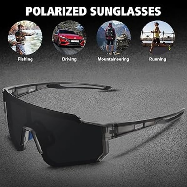 Polarisoidut urheiluaurinkolasit miehille ja naisille, ajoon, kalastukseen, pyöräilyyn ja maastopyöräilyyn, UV400-suoja : Clear Gray Frame-gray Lens