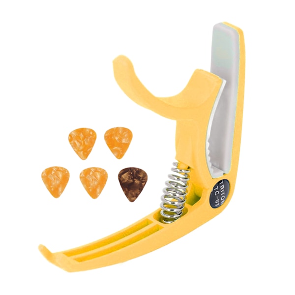 Elektrisk gitarr capo ABS snabb frigöring Ukulele gitarr capo set med 5PCS gitarr plektrum för mandolin banjo gul