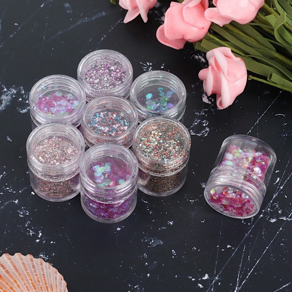 8 stk / sett fargerike neglepaljetter glitterpulver manikyrdekorasjon DIY neglekunstpaljetter