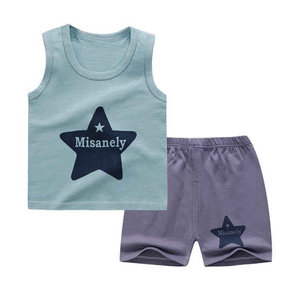 AVEKI Boy's Toddler Bomulls ärmlös T-shirt och shorts Set Summer Outfit --- Grå (Storlek 90)