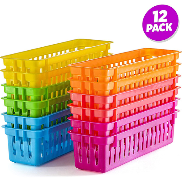 Pennfodral för klassrum, pennkorg eller kritkorg, olika färger (12-pack)