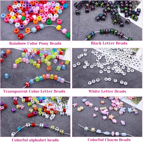 Sæt til fremstilling af perlearmbånd, perlearmbåndssæt med ponyperler, bogstavperler, charmeperler og elastisk snor til armbånd og Parent Rainbow Colors