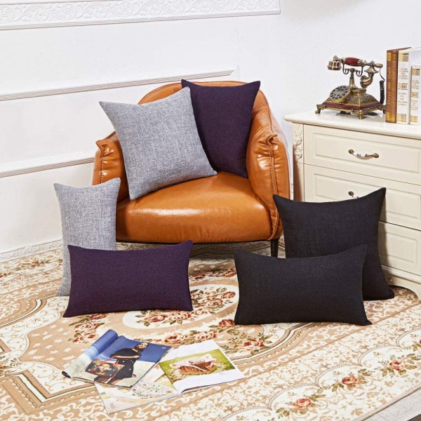 Set med 2 svarta kuddfodral rustikt linne dekorativa kuddfodral 12x20 tum för soffa soffdekoration