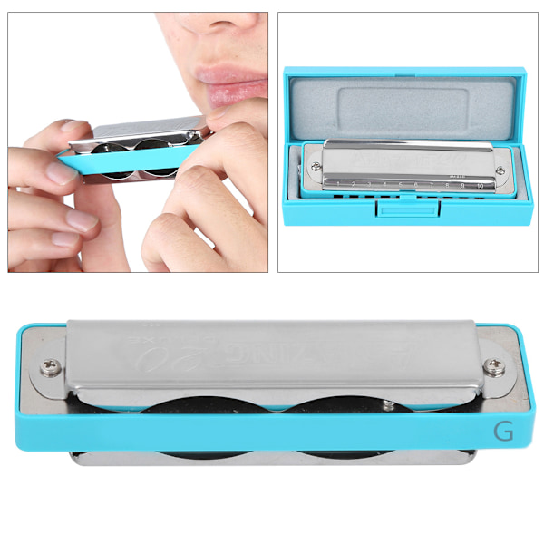 Blues Harmonica 10-håls munspel G-ton elektropläterad bas nybörjarpresenter Musikinstrument (blå)