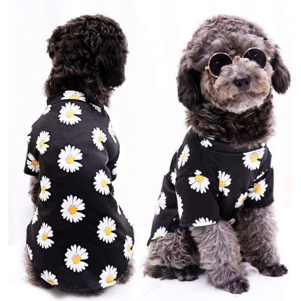 Hundtröja Blomma Sommar Cool strandskjorta Bekväm mode andas valp T-shirt bomullsväst Hund- och kattdjurskläder (Storlek XL)