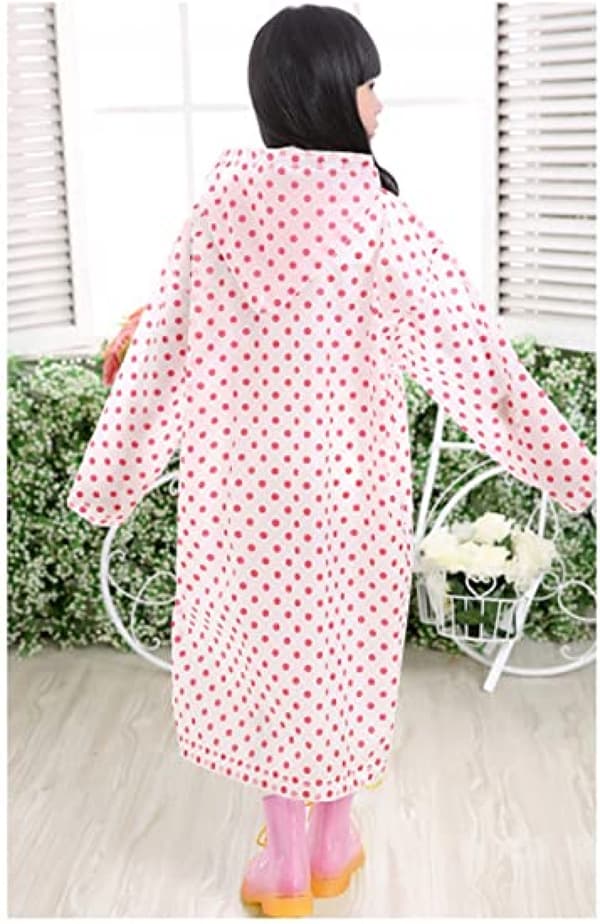 Alder 6-12 barn Dots stil hette regn poncho regnfrakk deksel lang regntøy, rosa, 90CM