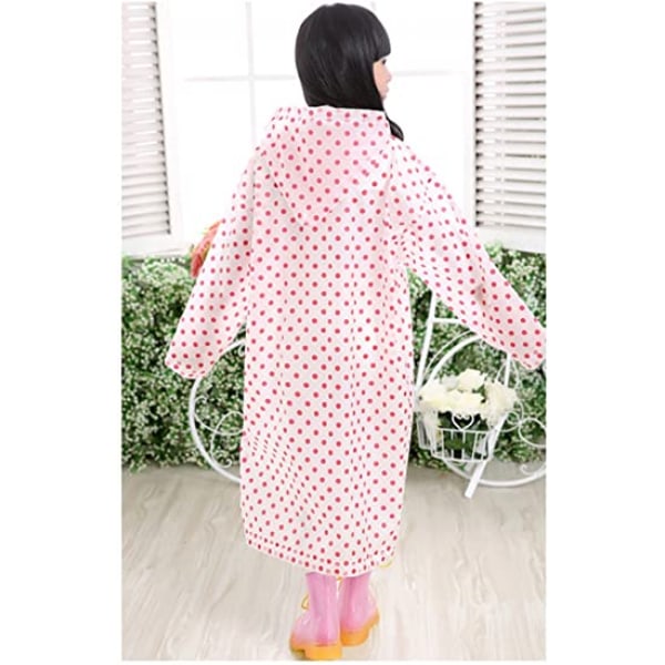 Ålder 6-12 Barn Dots Style Hooded Rain Poncho Regnjacka Cover Långa regnkläder, rosa, 90 cm