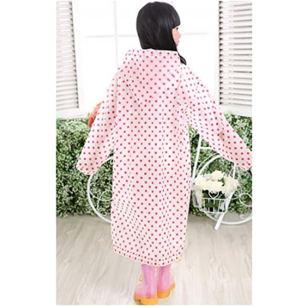 Alder 6-12 Børn Dots Style Hætte Regn Poncho Regnfrakke Cover Lang Regnjakke, Pink, 90CM