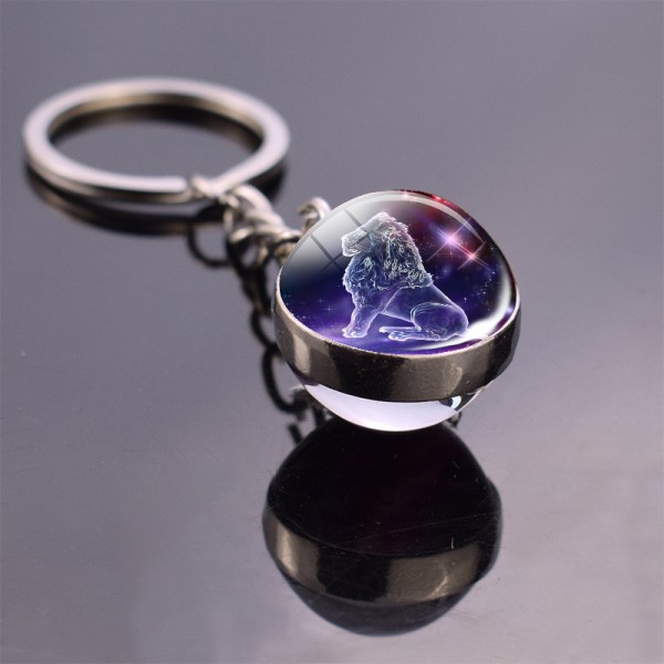 Zodiac 12 Constellations Charm Luminous Crystal Ball Pendant Nyckelring