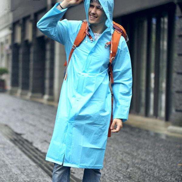 Regnponcho, vattentät regnkappa med huvor och ärmar, återanvändbara lättviktsregnrockar i EVA för resor och campingvandring (storlek L)