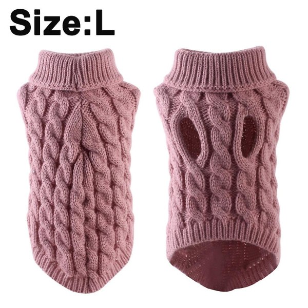 Dog Turtleneck Sweater Autumn Winter Knitted Pet Puppy Clothes Thick Warm Vest Jacket(Pink,L)