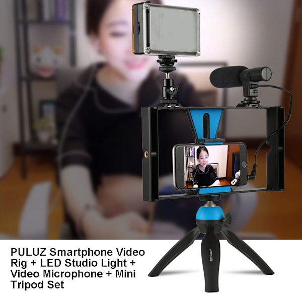 PULUZ Smartphone Video Rig + LED Studio Light + Videomikrofon + Mini Tripod Set