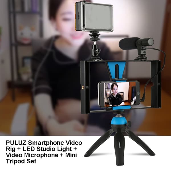 PULUZ Smartphone Video Rig + LED Studio Lys + Video Mikrofon + Mini Stativ Sæt