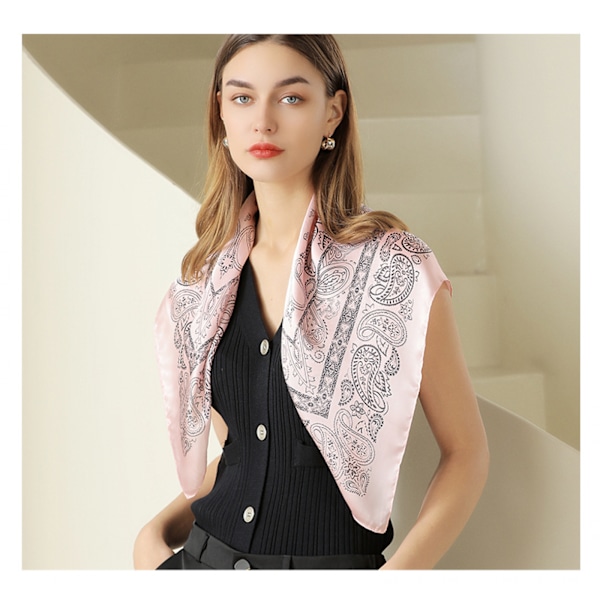 27,5 x 27,5 Kvadratisk Silkelignende Hår Sjal Hode Sove Wrap Sateng Hodeskjerf, Rosa-4