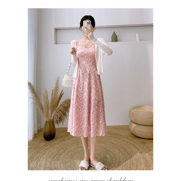 Klänningar för kvinnor 2023 Kvinnor Elegant Lady Ärmlös Holiday Chiffong Suspender Dress Dam Toppar (Rosa M)