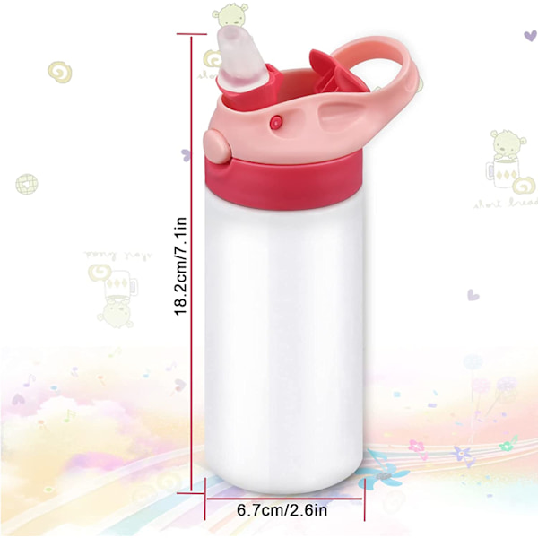 12oz Sublimointiteräksinen Sippy-kuppi Sublimointikutistuskalvolla, Kaksinkertaiset Tyhjiöeristetyt Kupit Kahvalla ja Oljella (Vaaleanpunainen)