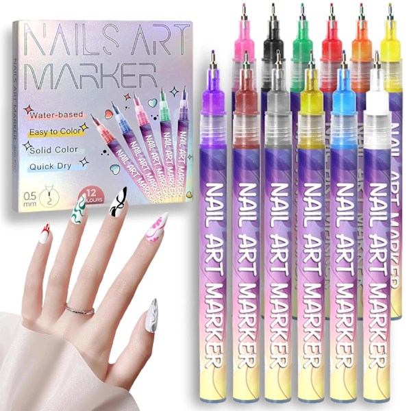 12 Färger Nagelkonst Pennor Set 3D Nagellack Pennor Graffiti Prick Pennor Akrylfärg Pennor Punkt Liner Penna Manikyr Nagel DIY Dekoration