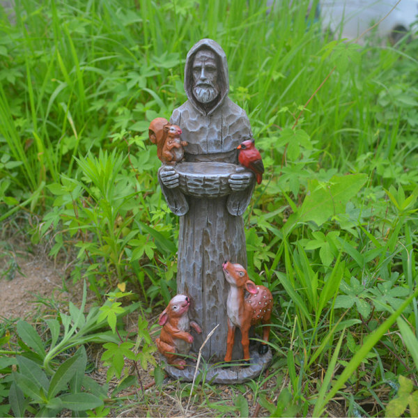 St. Francis og venner have statue med fuglefoder Kreativ harpiks håndværk statue til have gård dekoration