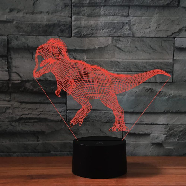 WJ 3D Dinosaur Fjernkontroll 16 Farger Nattlys Illusjon Akryl LED Bordlampe Sengelampe Barn Soverom Skrivebord Dekor Bursdagsgaver Leke for Barn