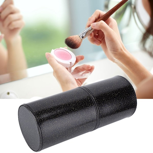 PU Læder Bærbar Makeup Børster Cylinder Holder Kosmetisk Organizer Etui Opbevaringsbeholder (Uden Spænde) Sort