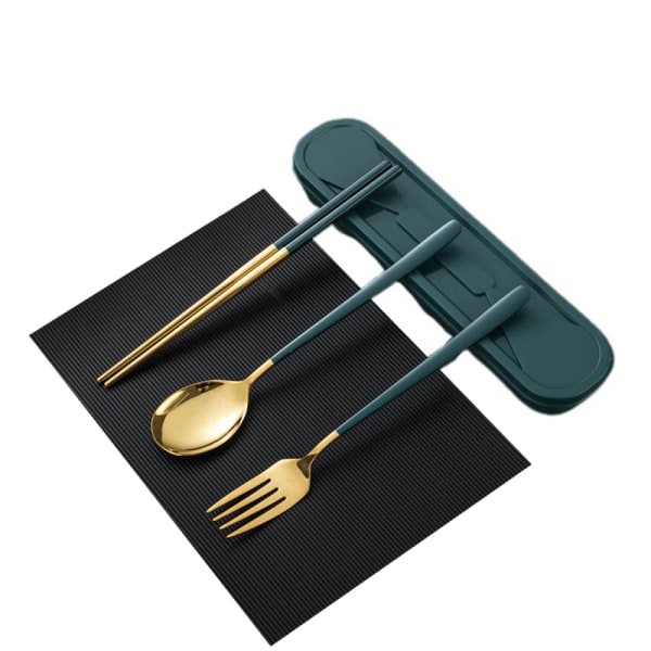 304 rostfritt stål Bekväm koreansk sked gaffel Ätpinnar set en student titan porslin Presentförvaringslåda