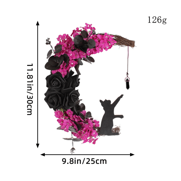 Halloween Måne Katt Girlang Dörrhänge Festival Döda Gren Växter Nymåne Halloween Dekoration Plum red black rose 30CM