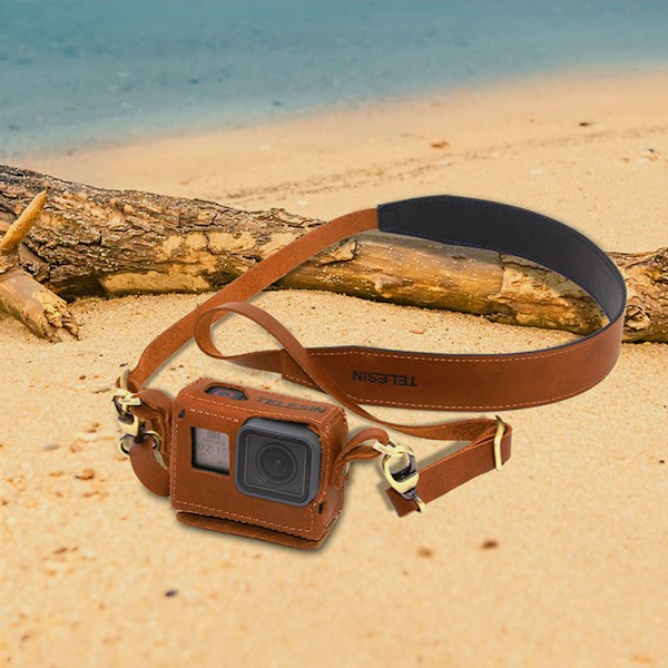 Handgjord konstläder för Gopro-fodral Retro Wild Camera Protective Bag med objektivlock