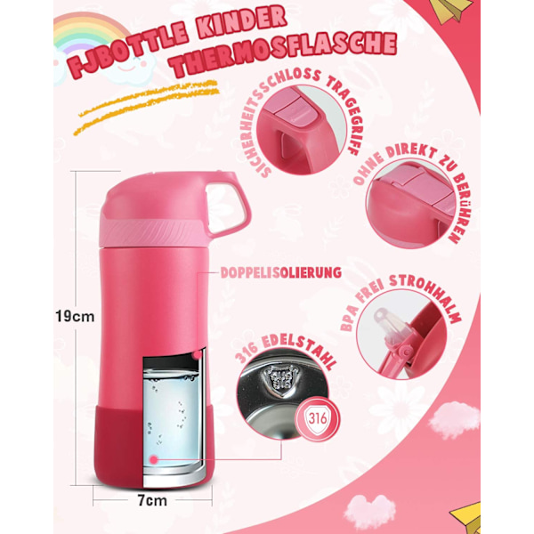 Lasten Vedenpullo Oljella 400ml, BPA-vapaa Ruostumattomasta Teräksestä Valmistettu Juomapullo Termos, Kouluun, Lahjaksi, Matkalle Kaksoispullo (Punainen)