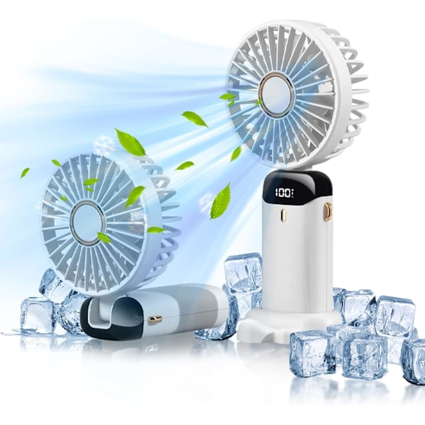 Mini Håndholdt Ventilator, Bærbar Personlig Ventilator, Hængende Halsventilator 90° Justerbar USB Genopladelig 4000mAh Lille Bordventilator 5 Hastigheder til Hjem, Kontor white