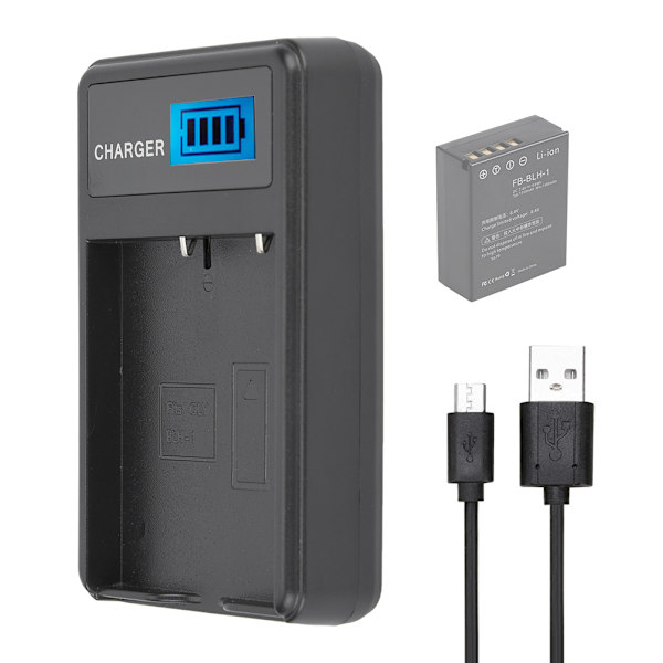 BLH-1 Bärbar Kamerabatteriladdare USB-laddning med LCD-skärm Svart