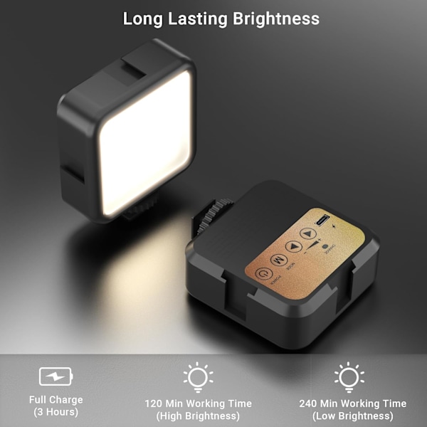 Video Light for Kamera med Forlengelsesarm, Bærbar LED Mini Lys Sterk for Fotografering, Oppladbar Vlogging Lys for DSLR Kamera
