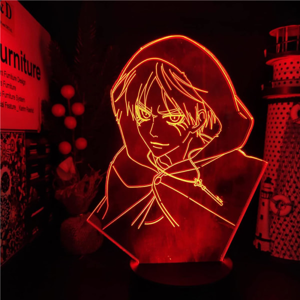 WJ Attack Eren Jaeger 3D-lampa Illusion Desktop Lam LED-sensorljus Atmosfär Sängbordsnattlampor 3D Optisk Illusion Nattljus PXJD Attack on Titan-D
