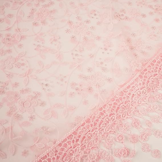 Lätt Mjukt Lövspetsfringes Triangulär Blommig Mode Handduk Halsduk Wrap för Kvinnor, Babyrosa