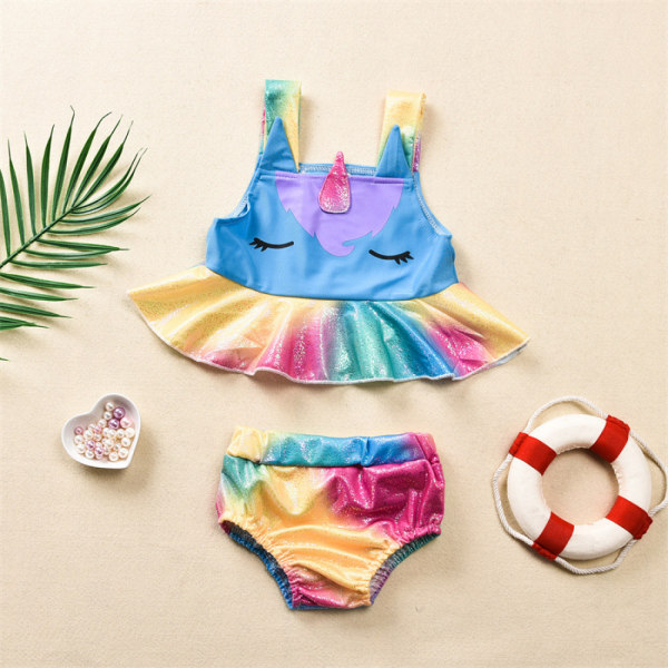 AVEKI Flickor Enhörning Badkläder Baddräkter Flickor Volang Tankini Bikini Tvådelad Badkläder Strandkläder, 5-6 År, Regnbåge-1